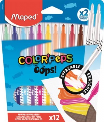 Filctoll készlet, 3,6 mm, törölhető, MAPED "Color`Peps Oops!", 10+2 különböző szín