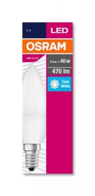 LED izzó, E14, gyertya, B35, 5,7W, 470lm, 4000K (HF), OSRAM "Value"