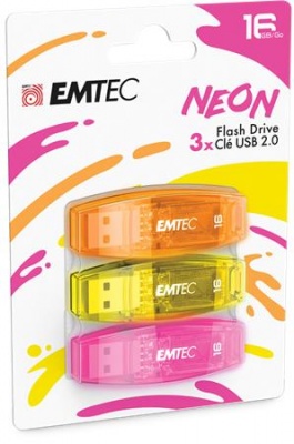 Pendrive, 16GB, 3 db, USB 2.0, EMTEC "C410 Neon", narancs, citromsárga, rózsaszín